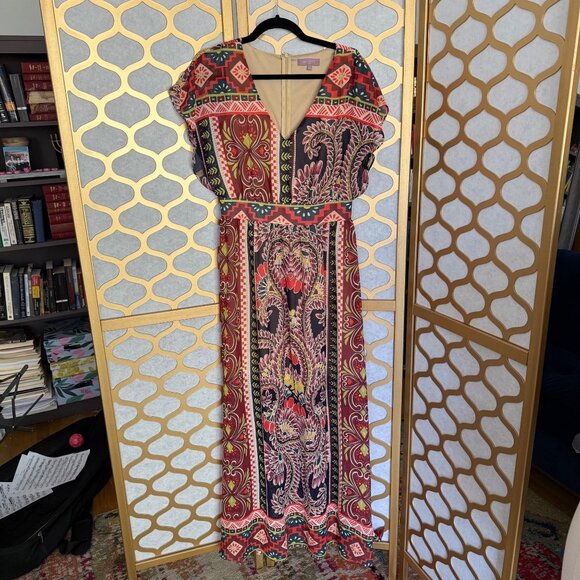 Harper Size M Multicolor Paisley & Floral Print Boho V-Neck Maxi Dress - Picture 10 of 16
